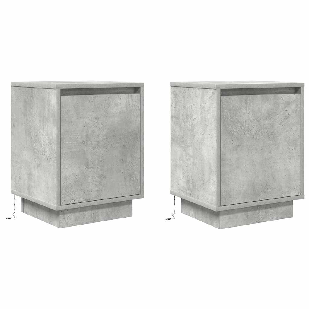 vidaXL Nachttische mit LED-Leuchten 2 Stk. Betongrau 38x34x50 cm