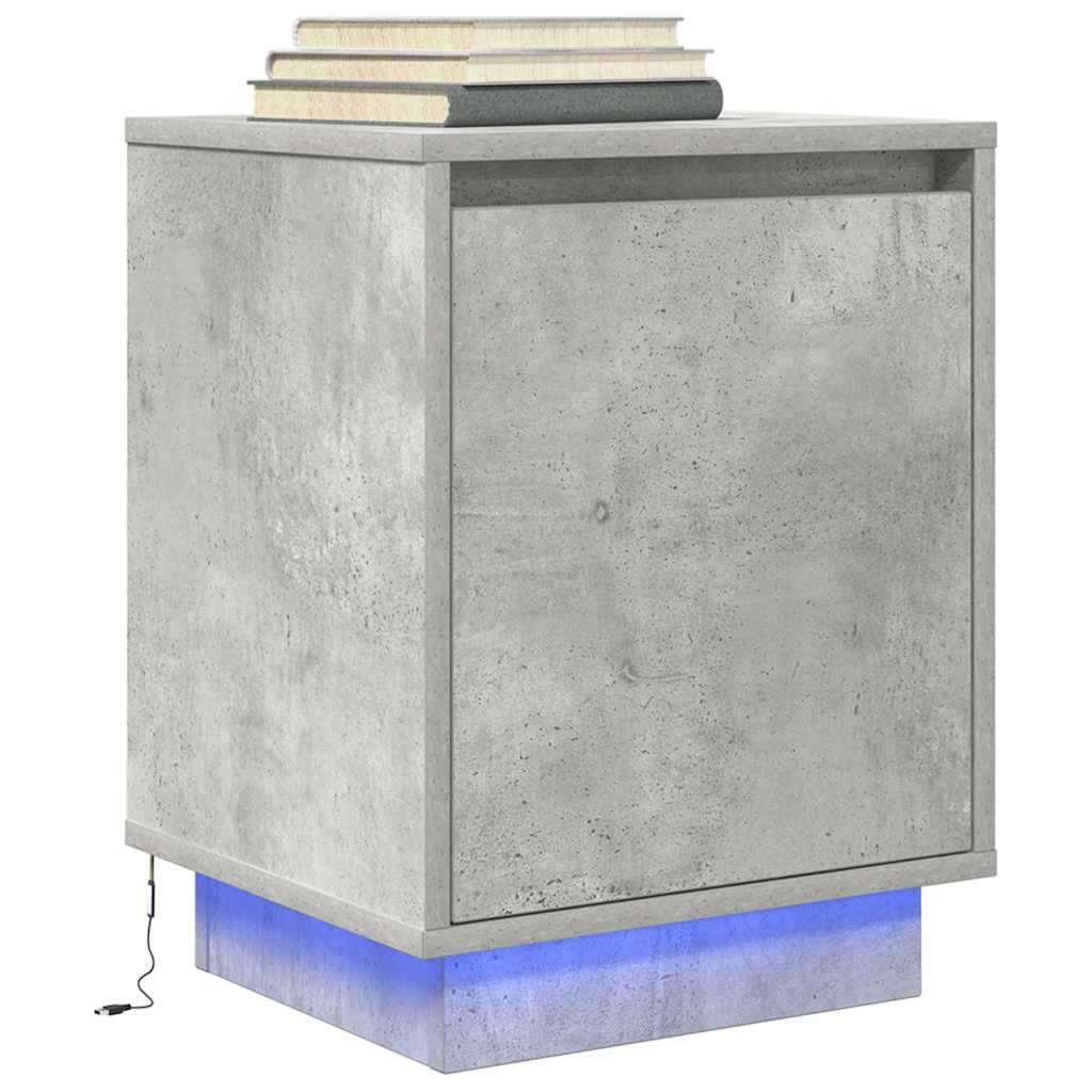 vidaXL Nachttische mit LED-Leuchten 2 Stk. Betongrau 38x34x50 cm