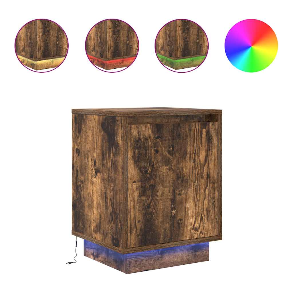 vidaXL Nachttische mit LED-Leuchten 2 Stk. Räuchereiche 38x34x50 cm