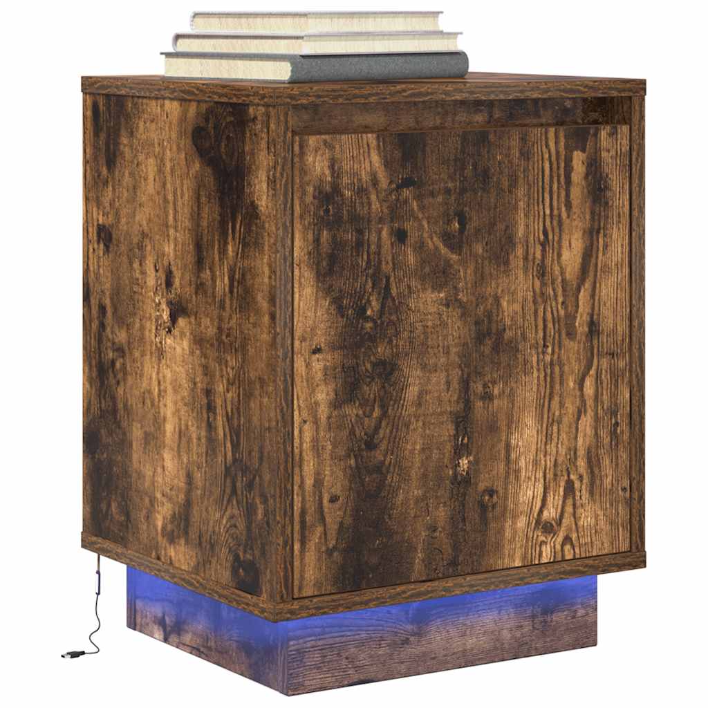 vidaXL Nachttische mit LED-Leuchten 2 Stk. Räuchereiche 38x34x50 cm