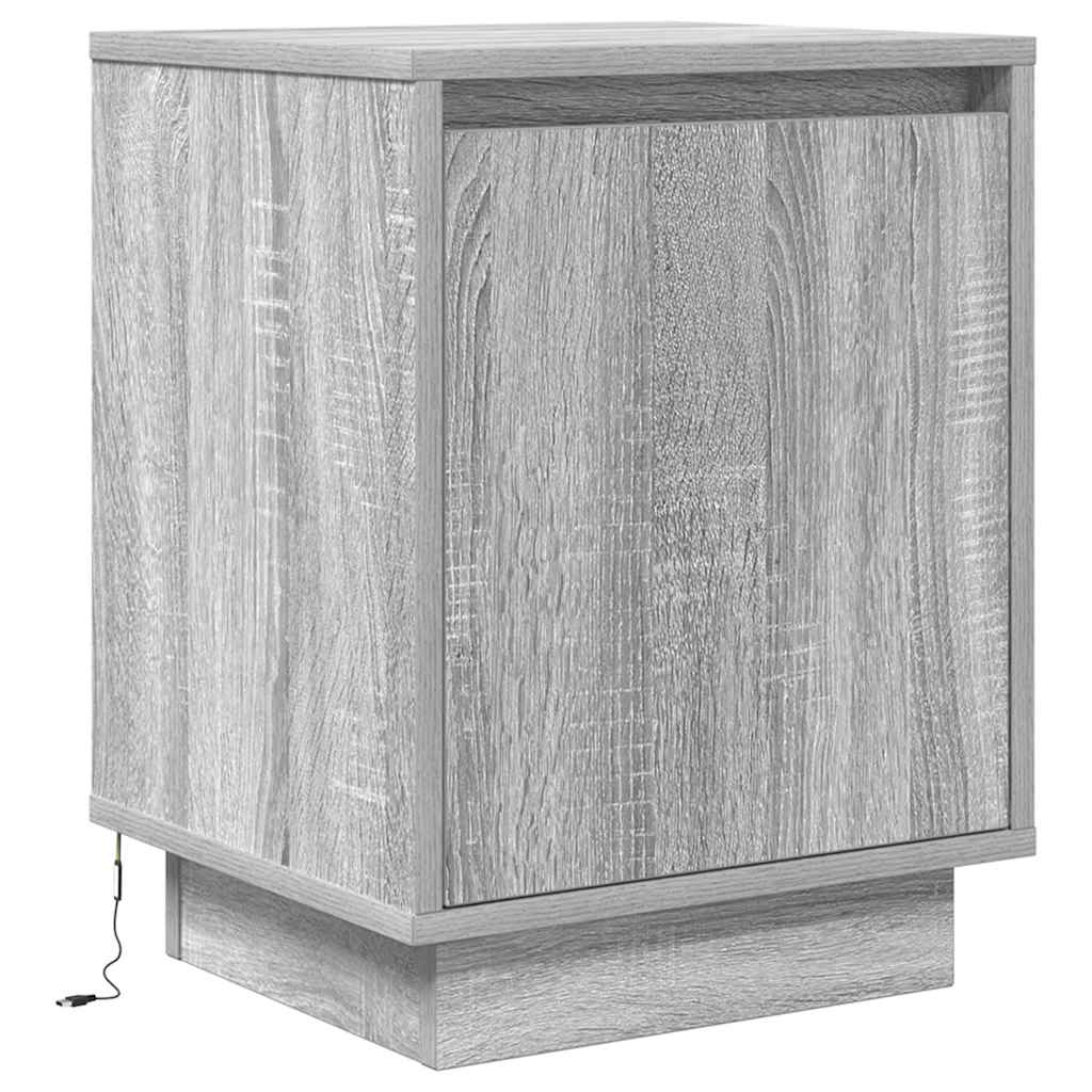 vidaXL Nachttisch mit LED-Leuchten Grau Sonoma 38x34x50 cm