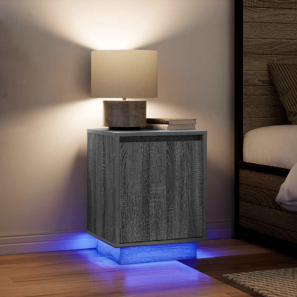vidaXL Nachttisch mit LED-Leuchten Grau Sonoma 38x34x50 cm
