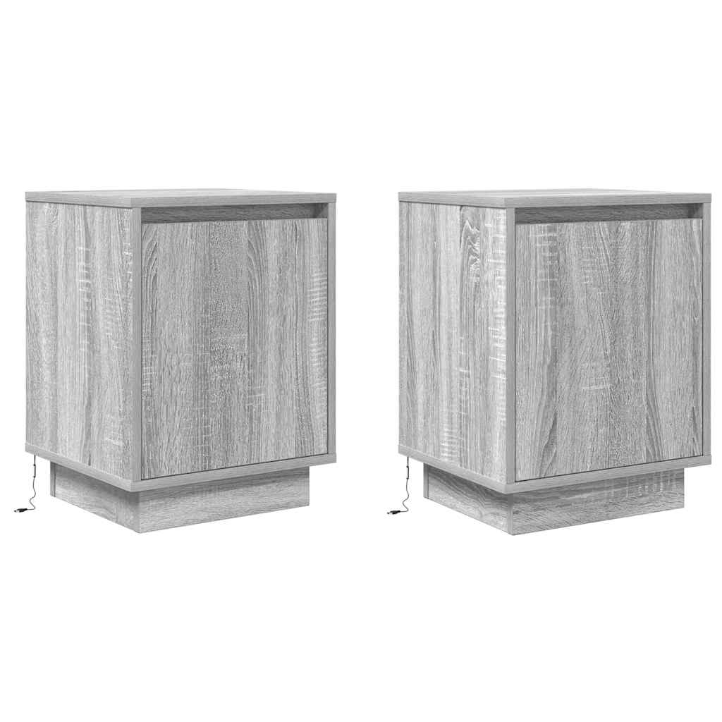 vidaXL Nachttische mit LED-Leuchten 2 Stk. Grau Sonoma 38x34x50 cm