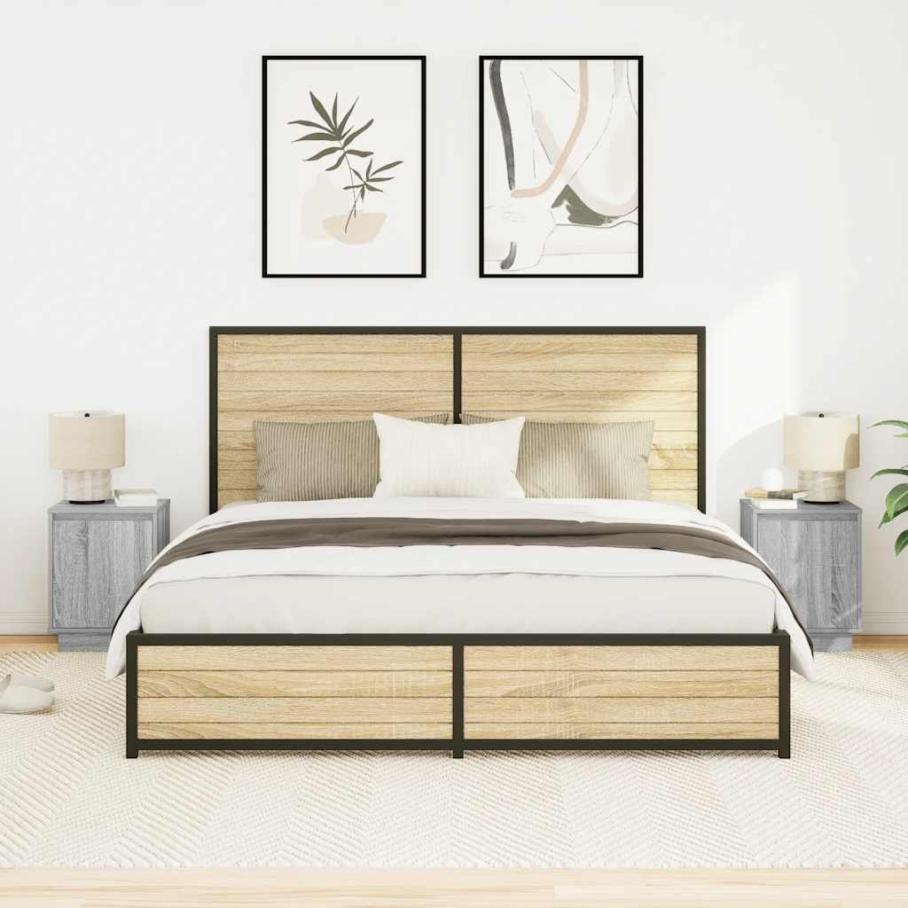 vidaXL Nachttische mit LED-Leuchten 2 Stk. Grau Sonoma 38x34x50 cm