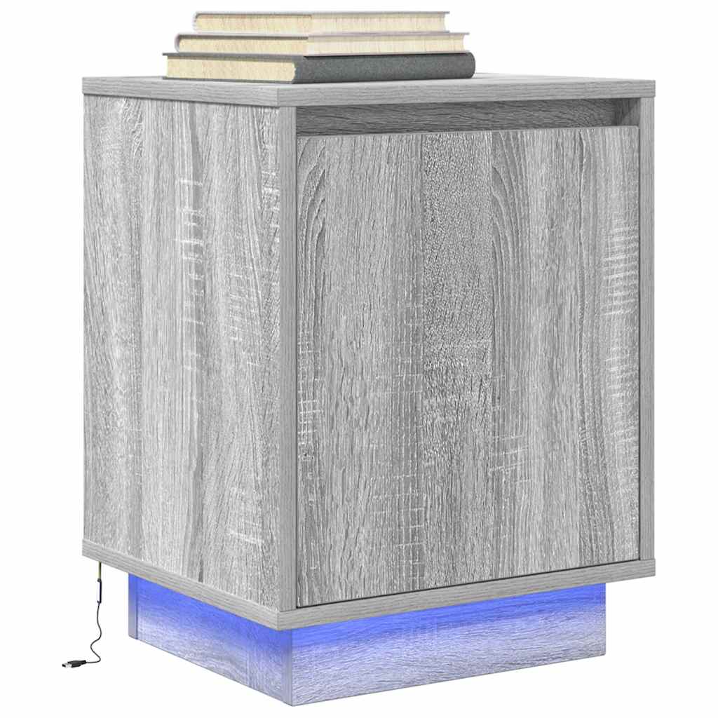 vidaXL Nachttische mit LED-Leuchten 2 Stk. Grau Sonoma 38x34x50 cm