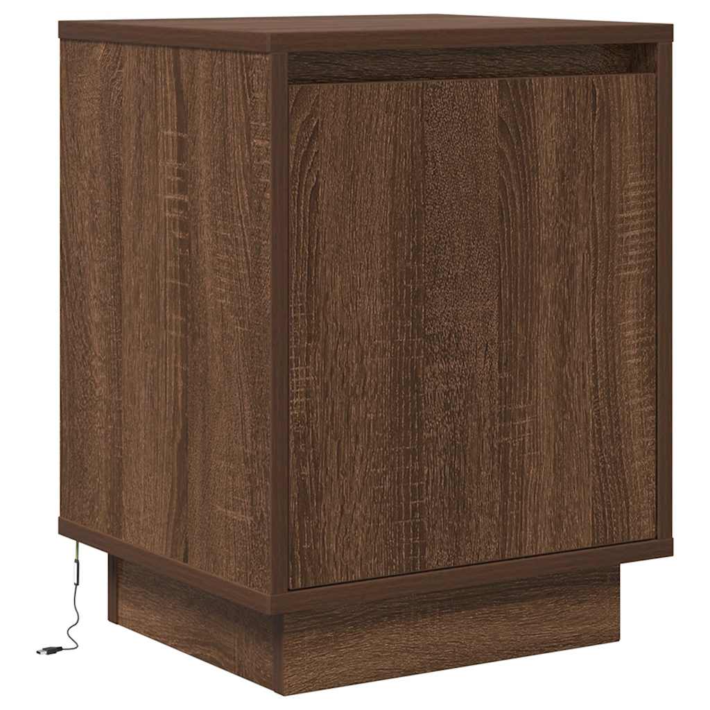 vidaXL Nachttisch mit LED-Leuchten Braun Eichen-Optik 38x34x50 cm