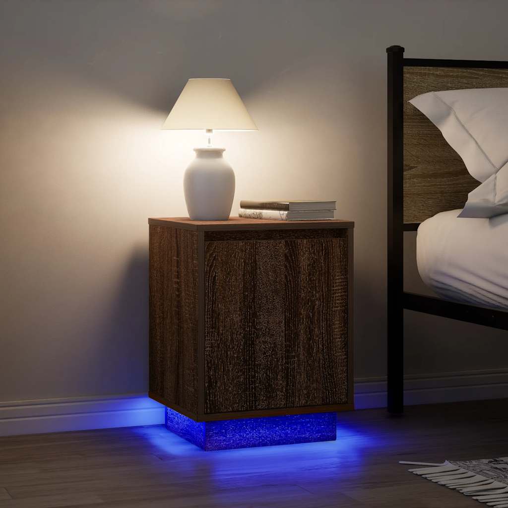vidaXL Nachttisch mit LED-Leuchten Braun Eichen-Optik 38x34x50 cm