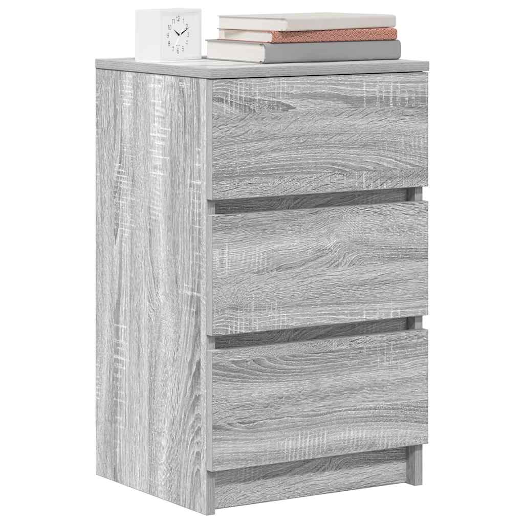 vidaXL Nachttische mit 3 Schubladen 2 Stk. Grau Sonoma 39x35x65 cm