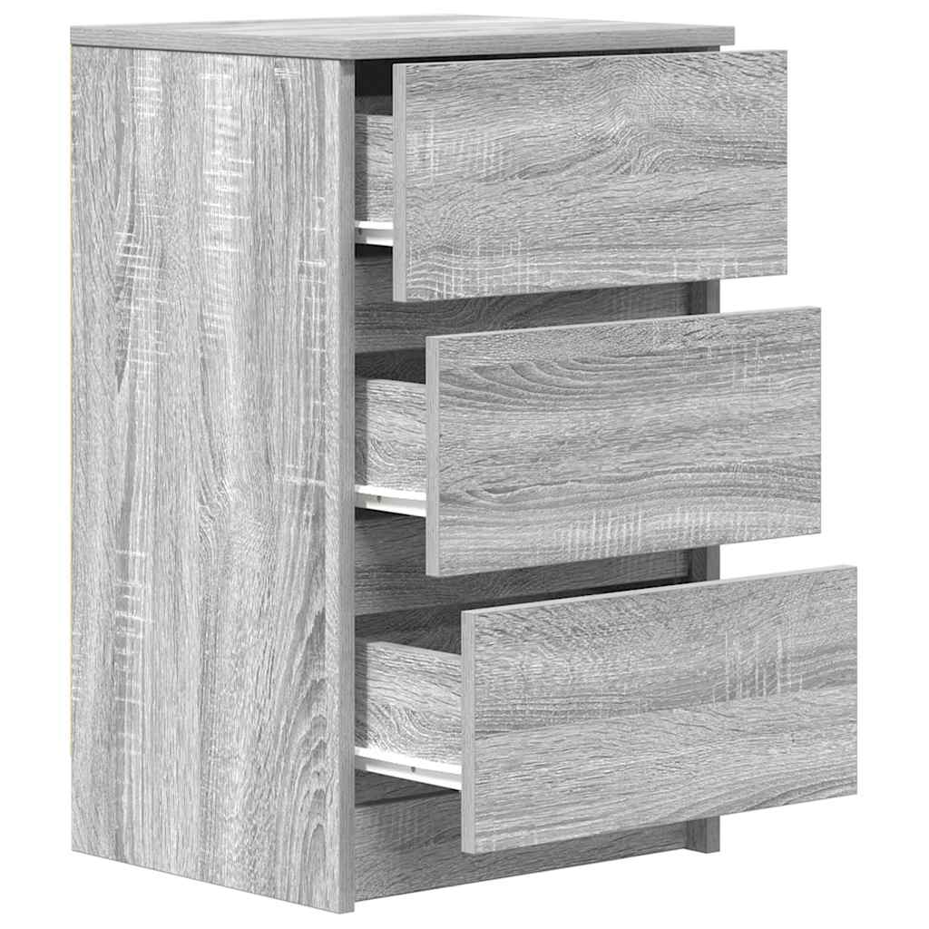 vidaXL Nachttische mit 3 Schubladen 2 Stk. Grau Sonoma 39x35x65 cm
