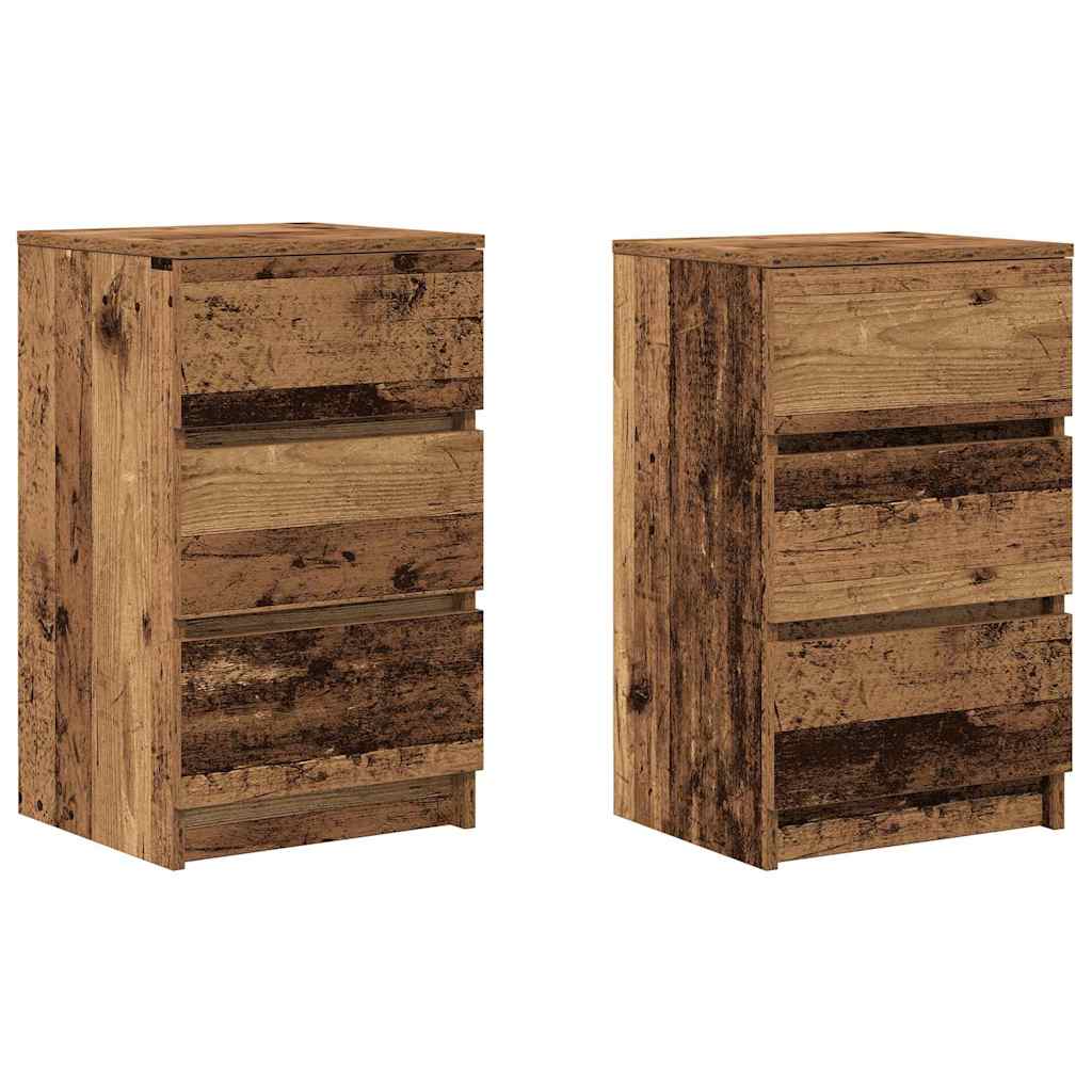vidaXL Nachttische mit 3 Schubladen 2 Stk. Altholz-Optik 39x35x65 cm