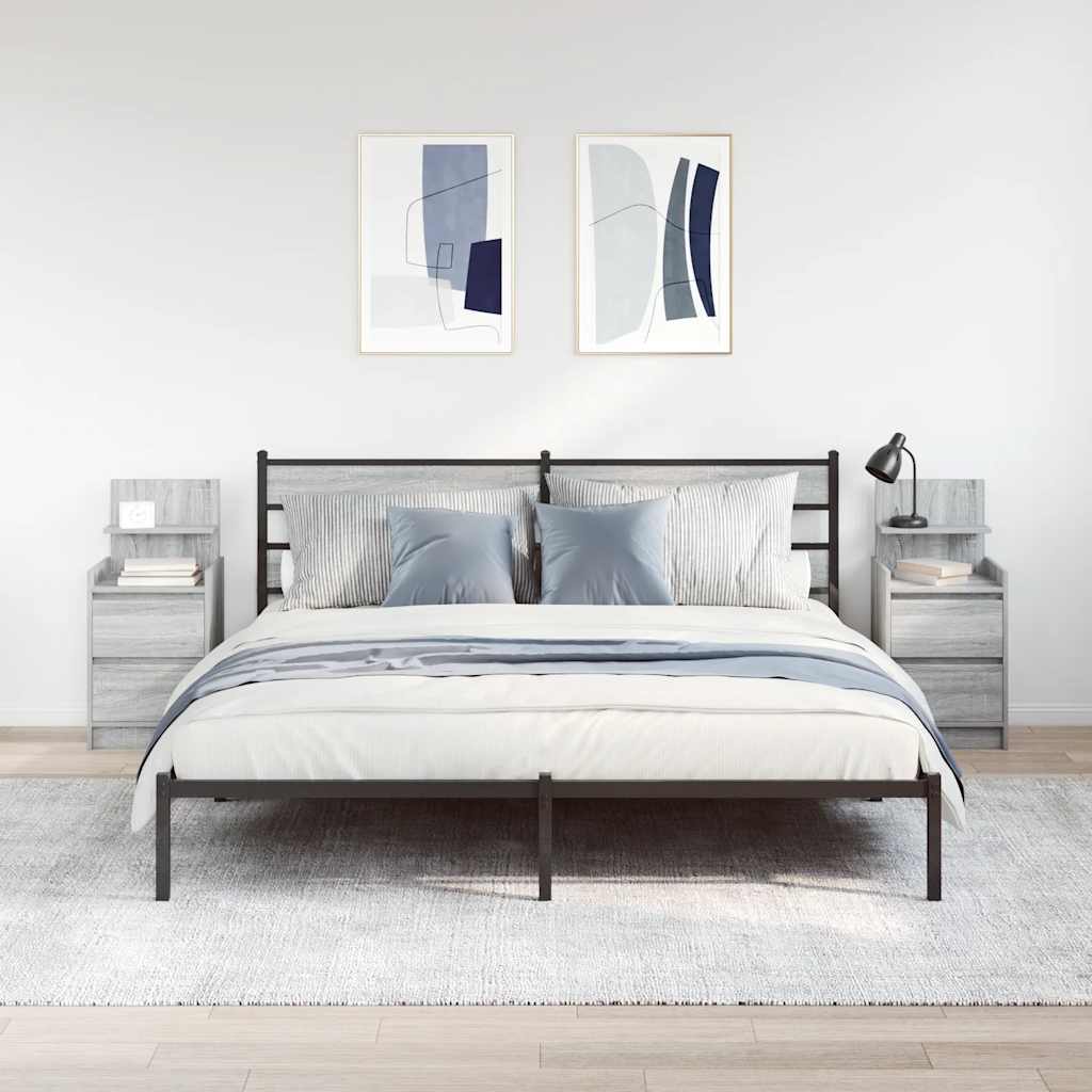 vidaXL Nachttische mit 2 Schubladen 2 Stk. Grau Sonoma 38x34x80 cm
