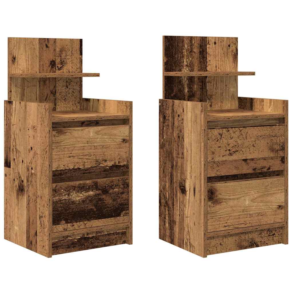 vidaXL Nachttische mit 2 Schubladen 2 Stk. Altholz-Optik 38x34x80 cm