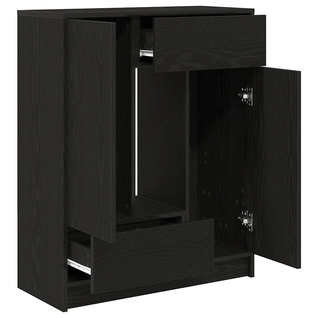 vidaXL Sideboard mit Schubladen Türen Schwarz Eichen-Optik 73x31x90 cm