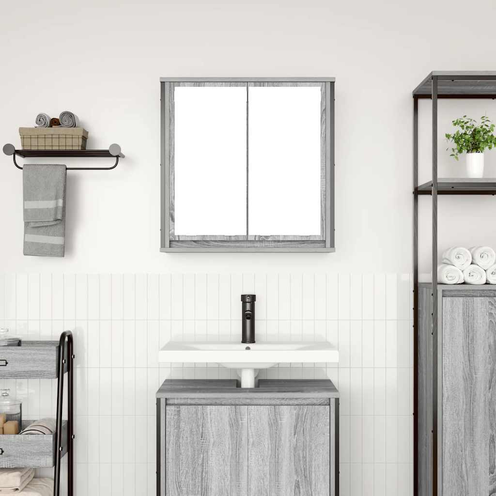 vidaXL Bad-Wandschrank mit Spiegel Grau Sonoma 60x21x60 cm