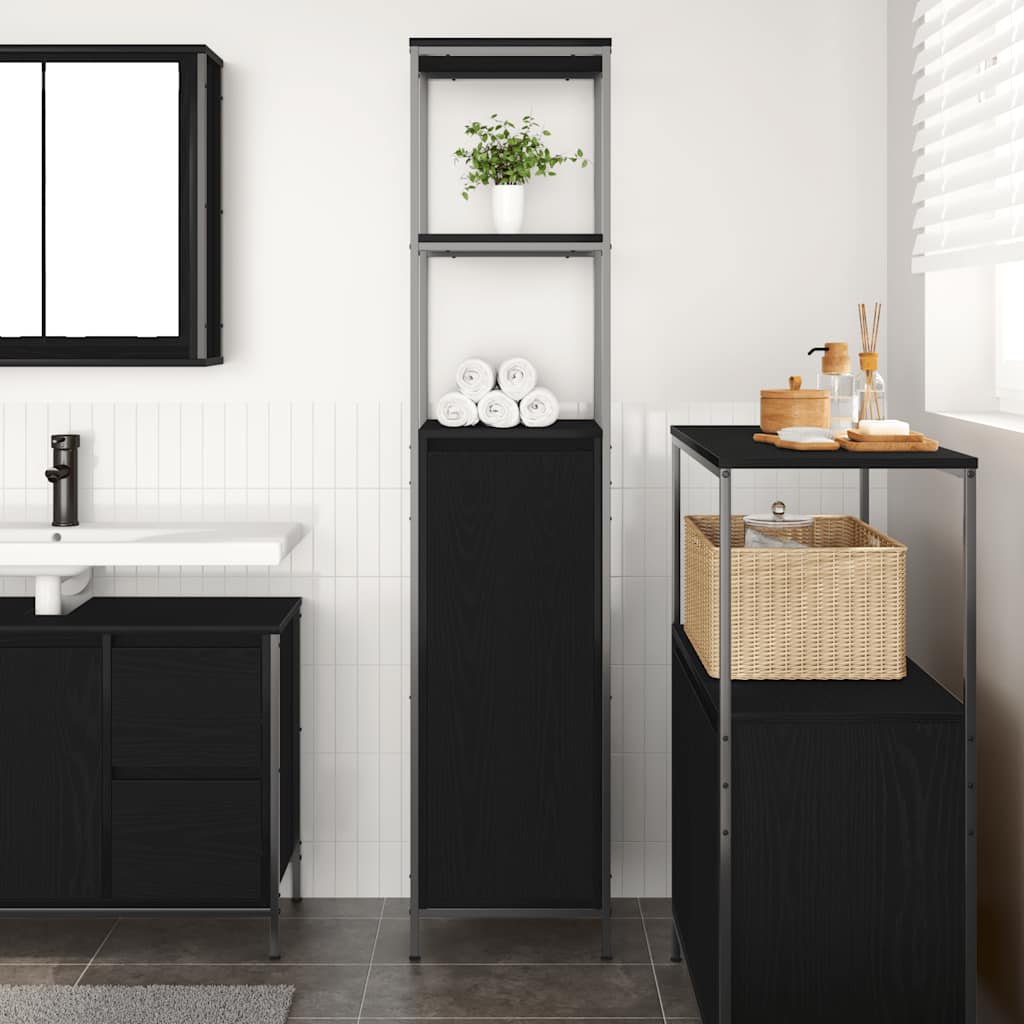 vidaXL Badschrank mit Regalen Schwarz Eichen-Optik 36x35x165 cm