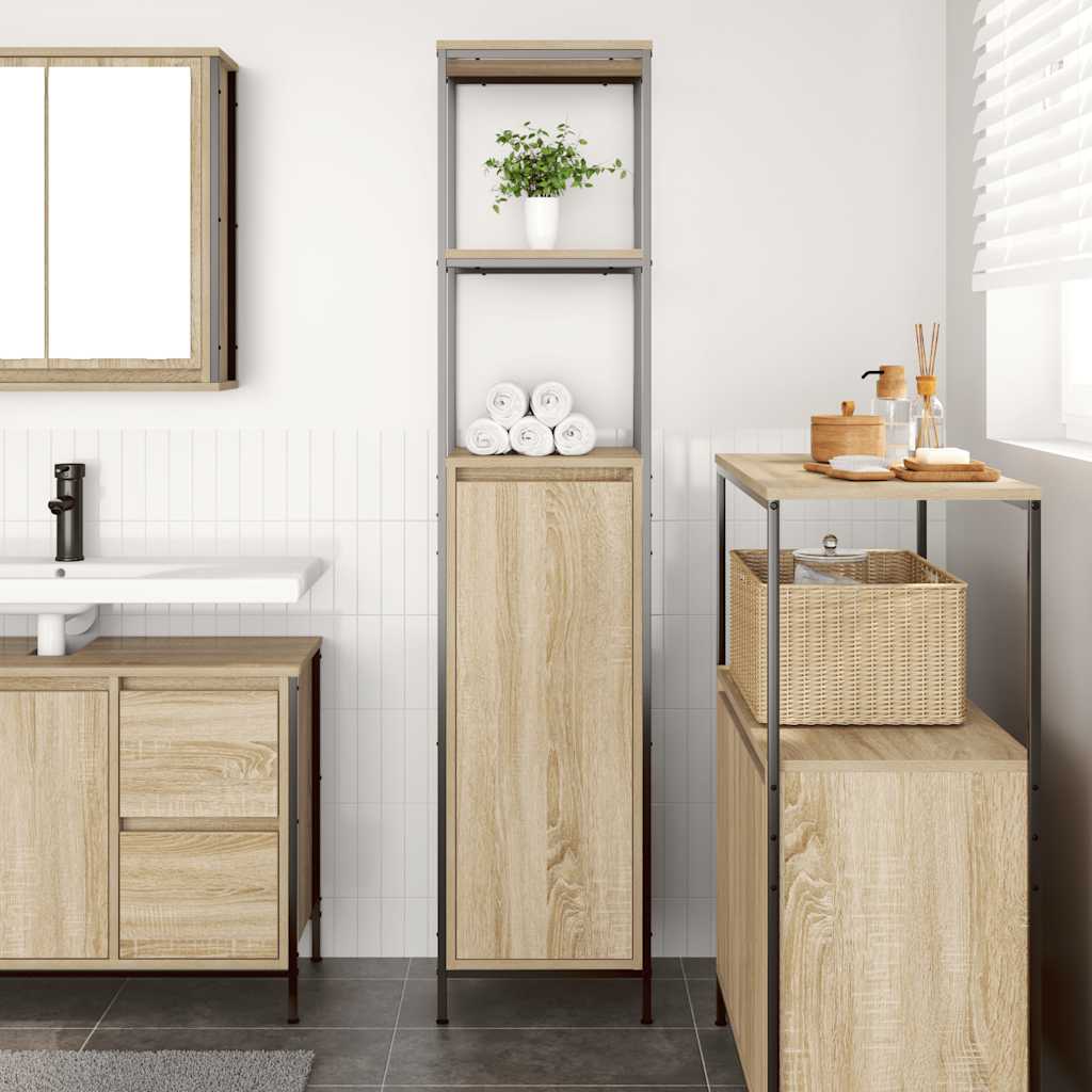 vidaXL Badschrank mit Regalen Sonoma-Eiche 36x35x165 cm
