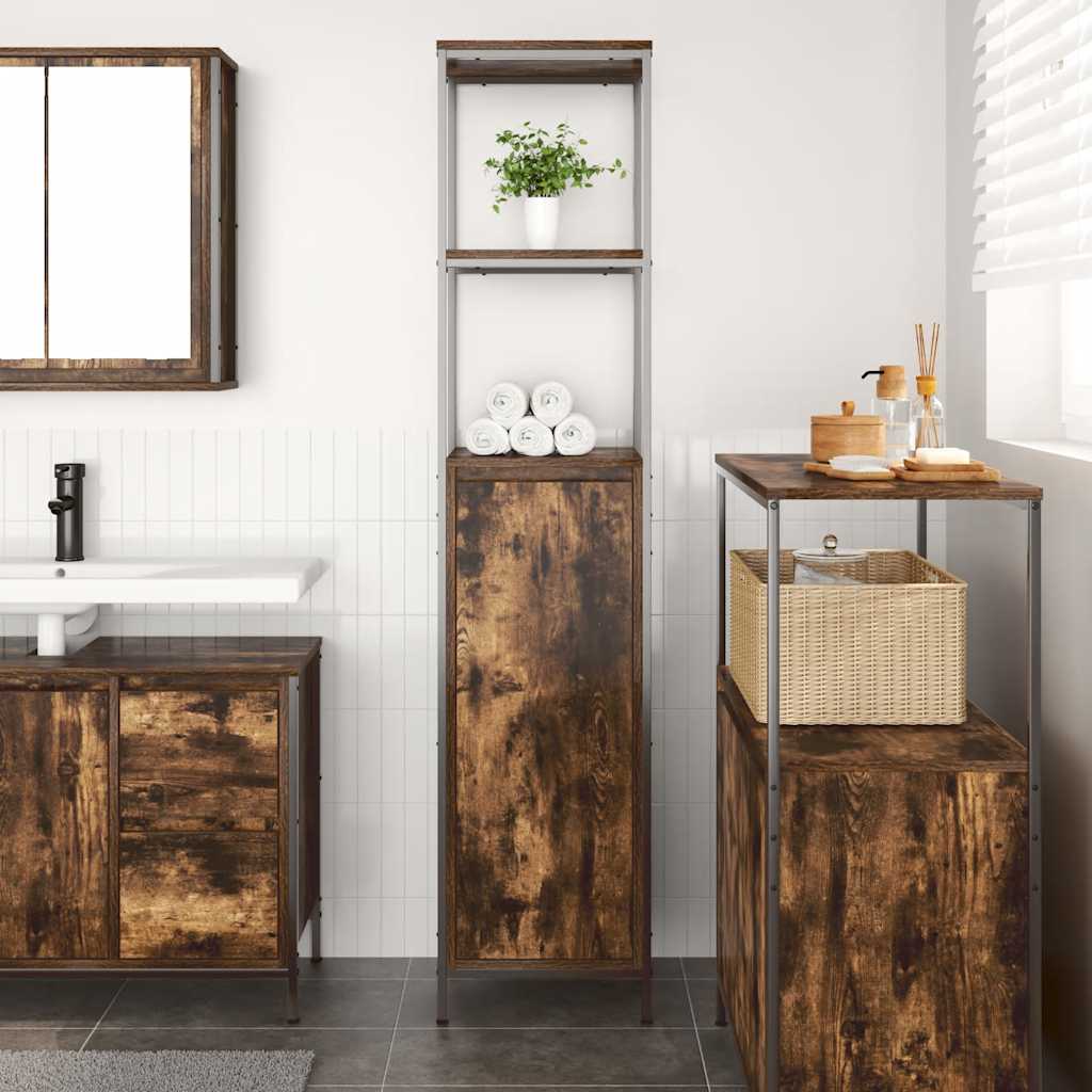 vidaXL Badschrank mit Regalen Räuchereiche 36x35x165 cm