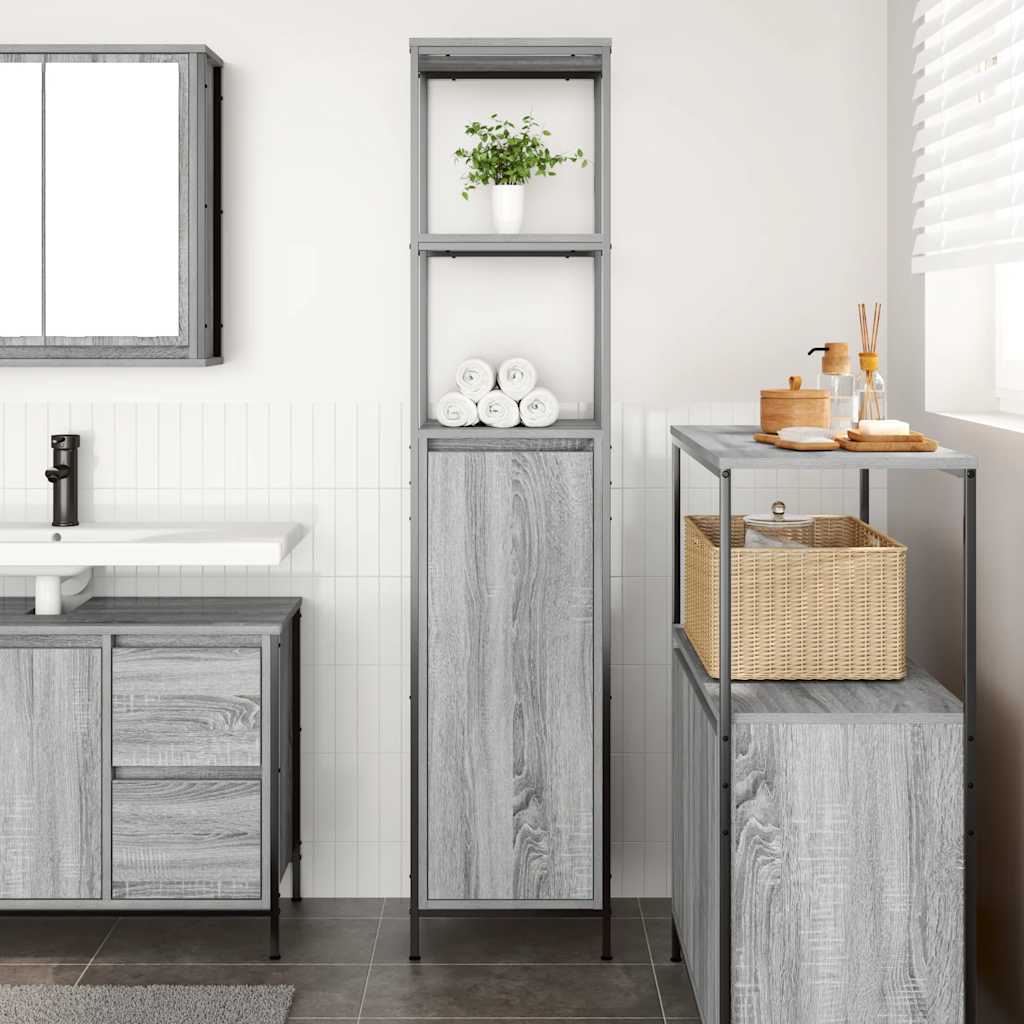 vidaXL Badschrank mit Regalen Grau Sonoma 36x35x165 cm
