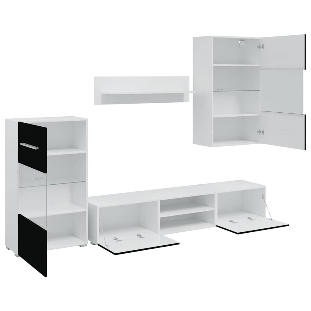 vidaXL 5-tlg. Wohnwand mit LED-Beleuchtung Mattschwarz Holzwerkstoff
