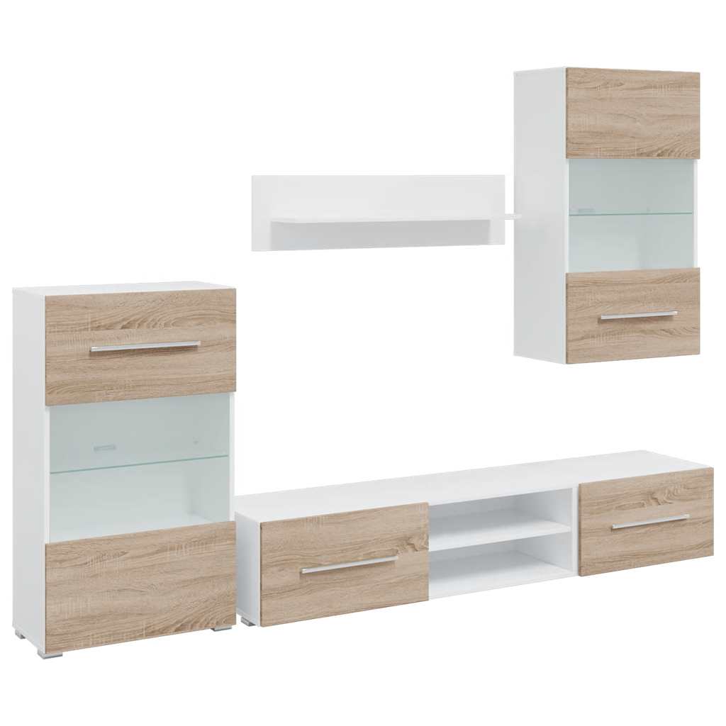 vidaXL 5-tlg. Wohnwand mit LED-Beleuchtung Sonoma-Eiche Holzwerkstoff