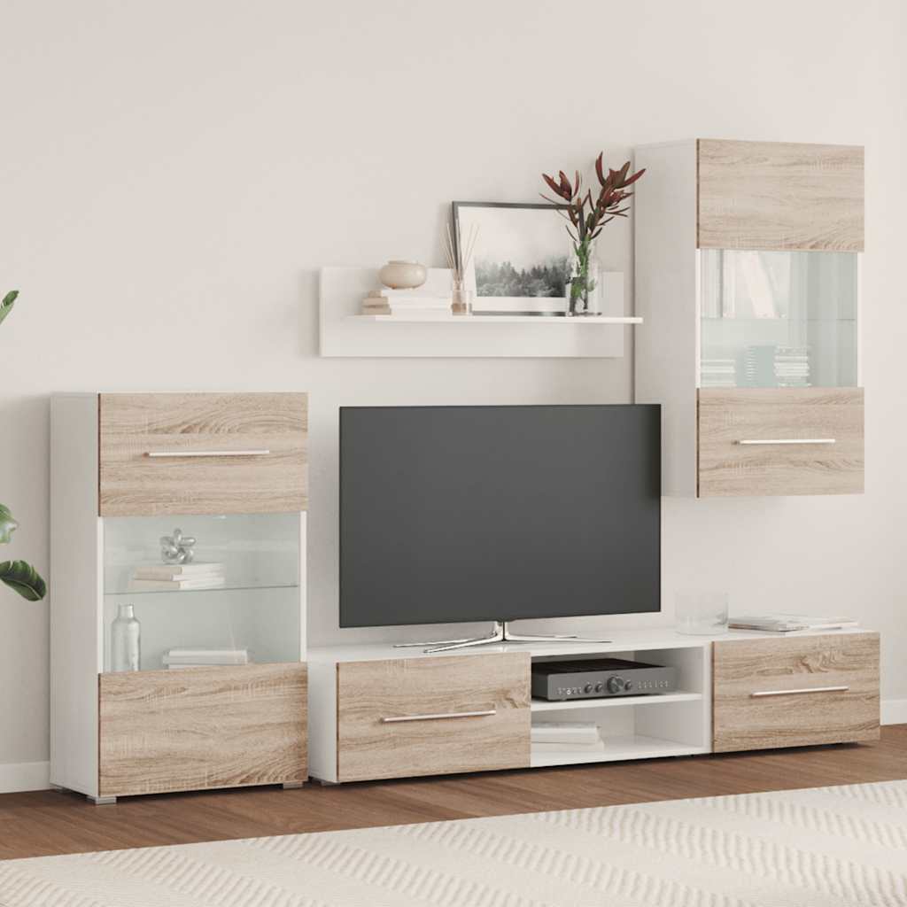 vidaXL 5-tlg. Wohnwand mit LED-Beleuchtung Sonoma-Eiche Holzwerkstoff