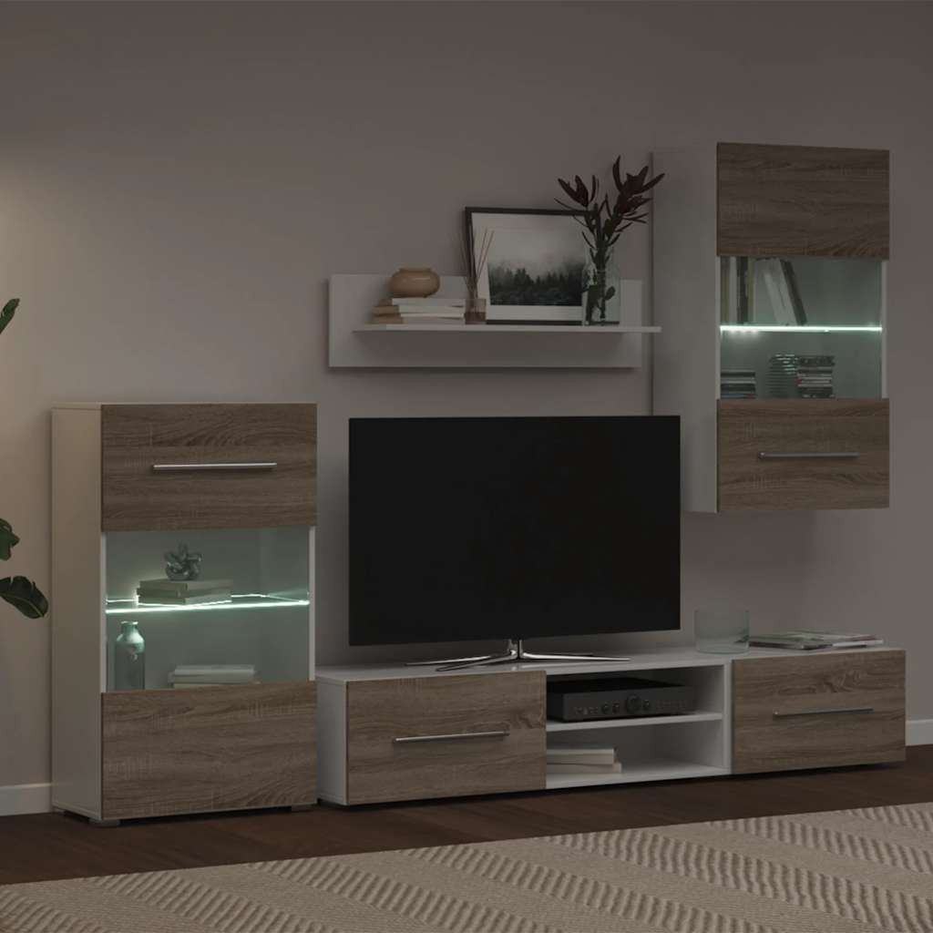 vidaXL 5-tlg. Wohnwand mit LED-Beleuchtung Sonoma-Eiche Holzwerkstoff