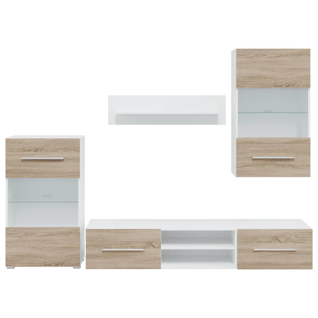 vidaXL 5-tlg. Wohnwand mit LED-Beleuchtung Sonoma-Eiche Holzwerkstoff