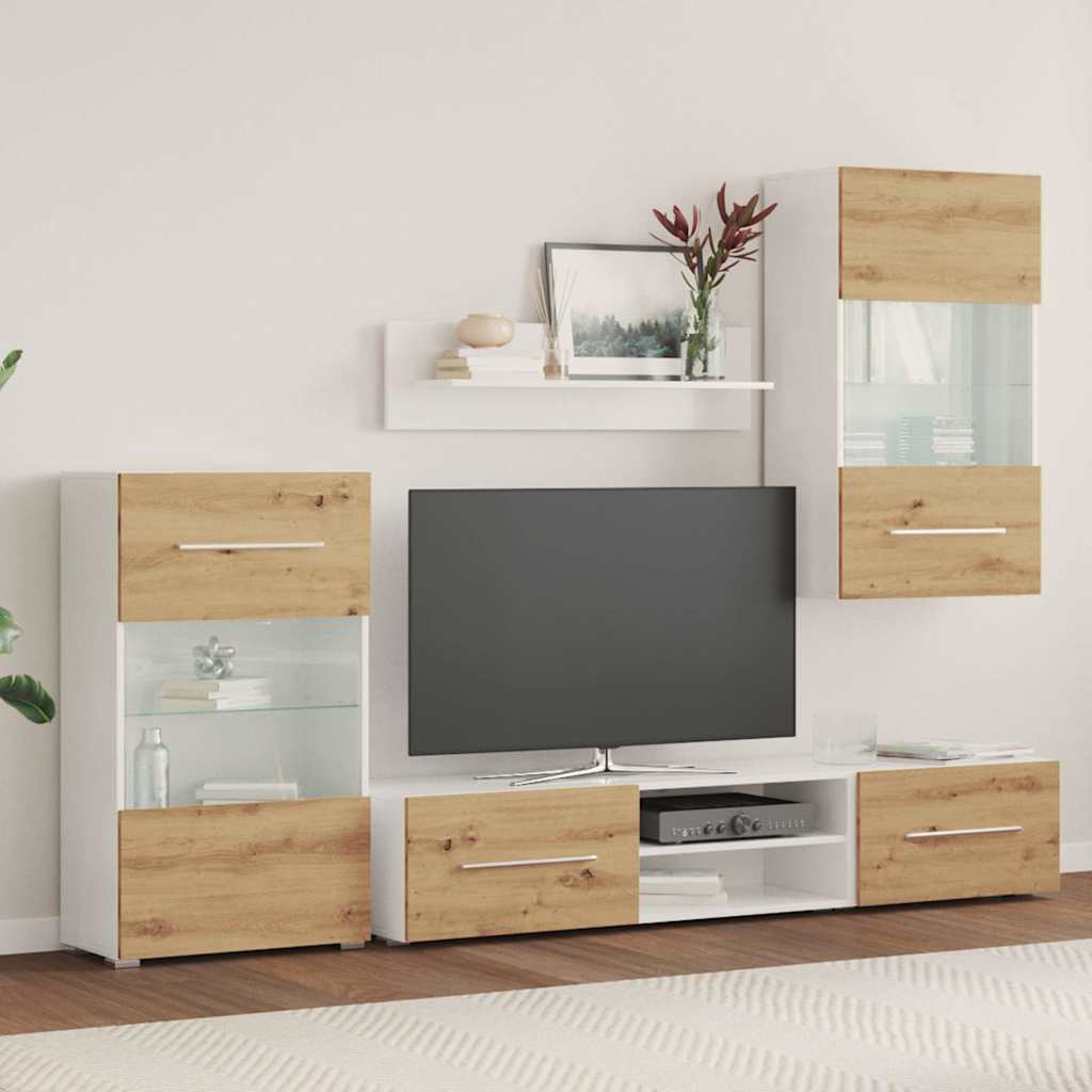 vidaXL 5-tlg. Wohnwand mit LED-Beleuchtung Artisan-Eiche Holzwerkstoff