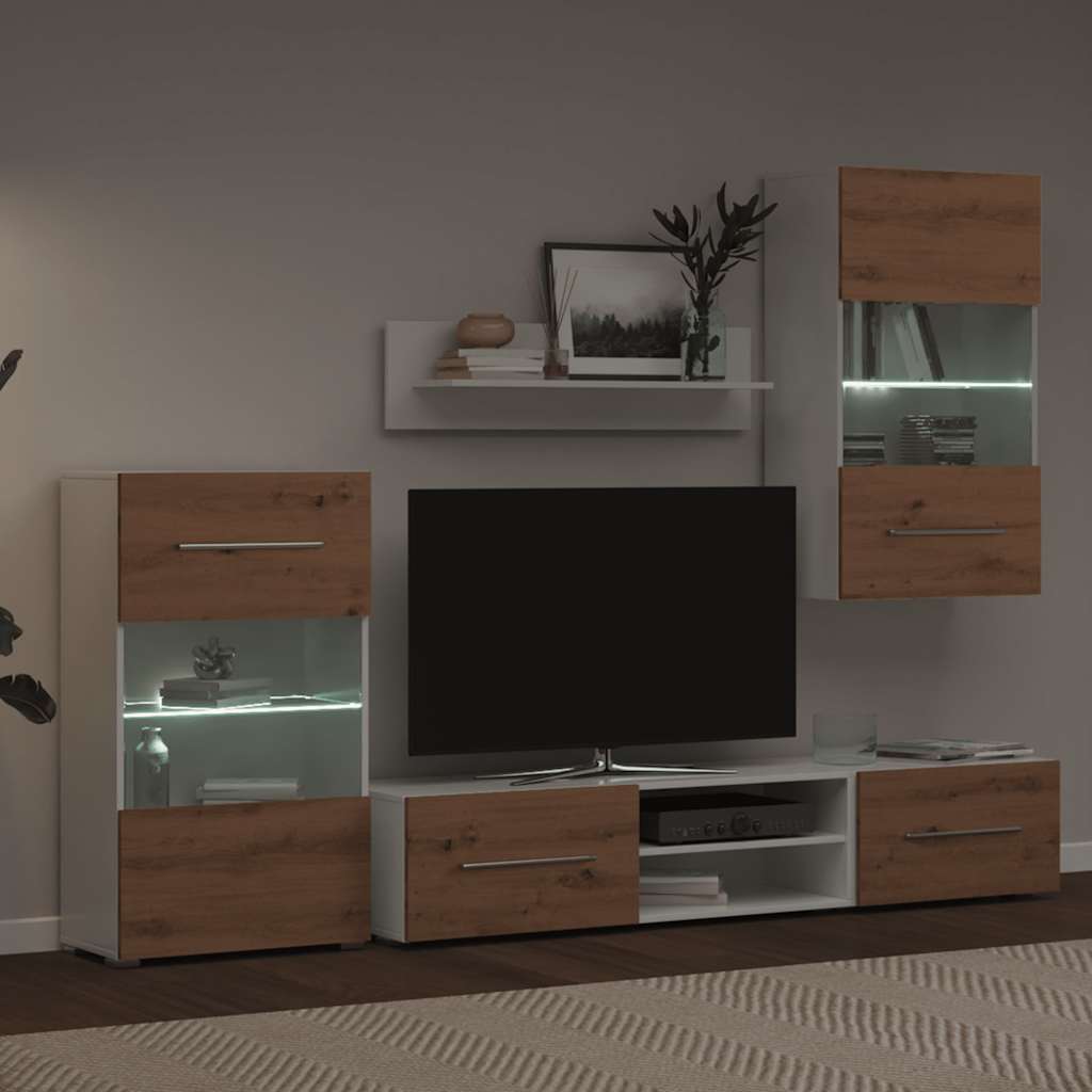 vidaXL 5-tlg. Wohnwand mit LED-Beleuchtung Artisan-Eiche Holzwerkstoff