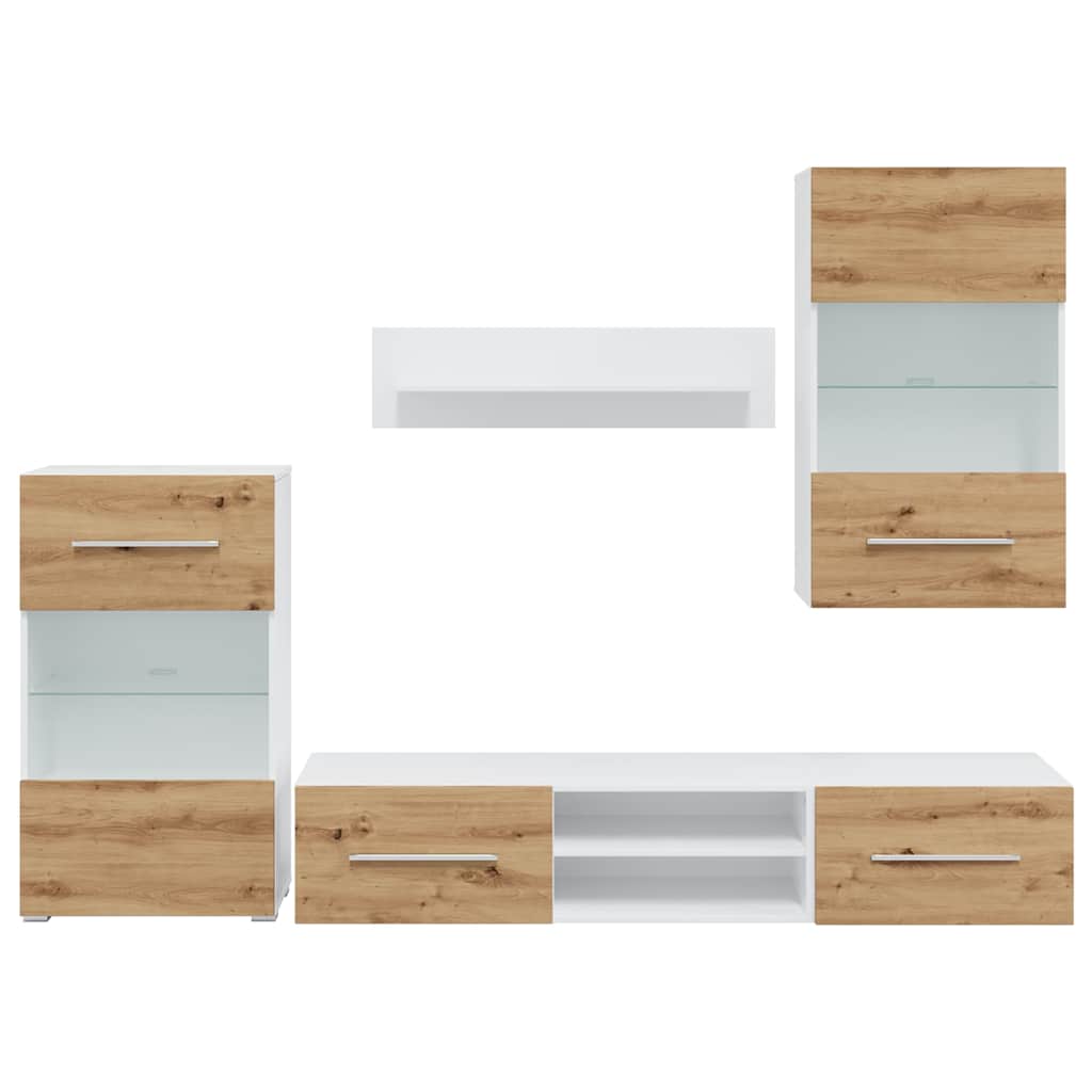 vidaXL 5-tlg. Wohnwand mit LED-Beleuchtung Artisan-Eiche Holzwerkstoff
