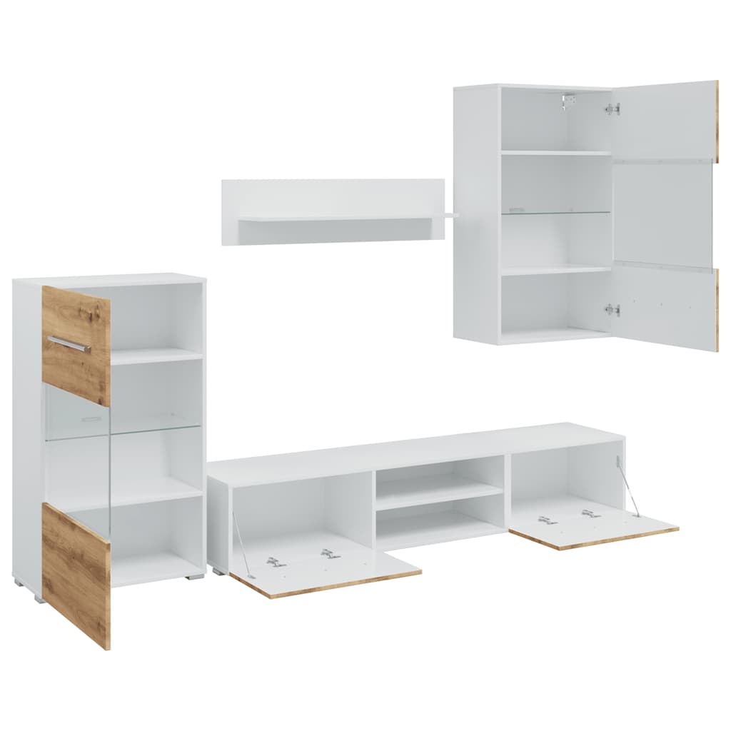 vidaXL 5-tlg. Wohnwand mit LED-Beleuchtung Artisan-Eiche Holzwerkstoff