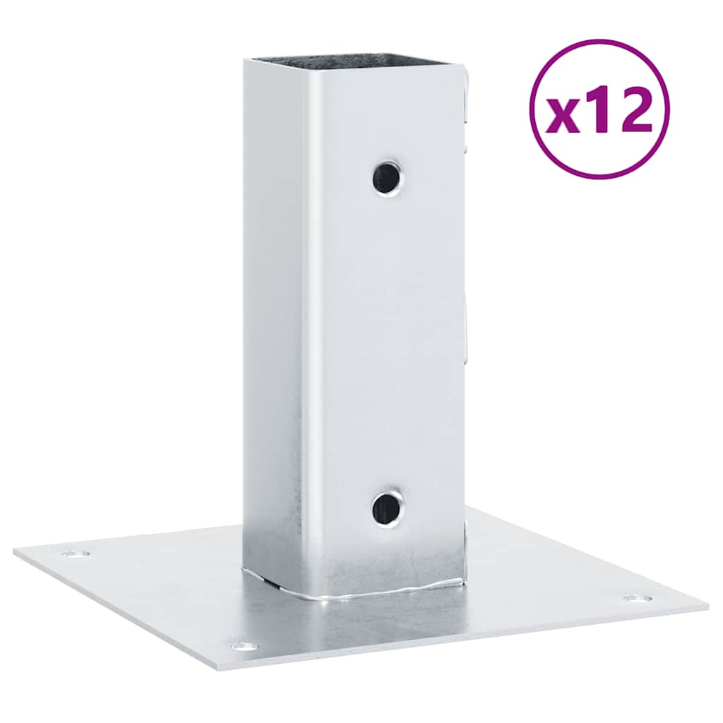 vidaXL Pfostenträger Quadratisch 12 Stk. Silber 46x46mm Stahl Verzinkt