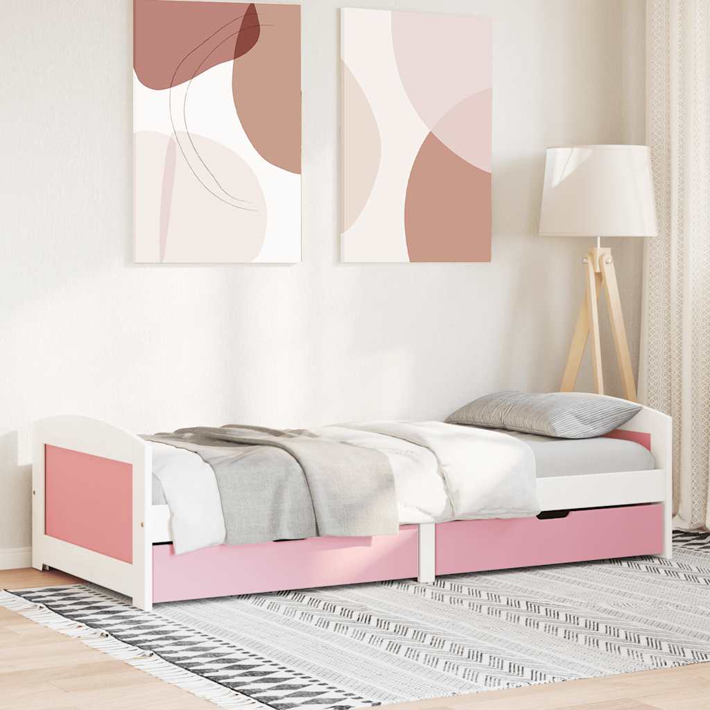 vidaXL Tagesbett mit 2 Schubladen ohne Matratze Weiß Rosa 90x200cm