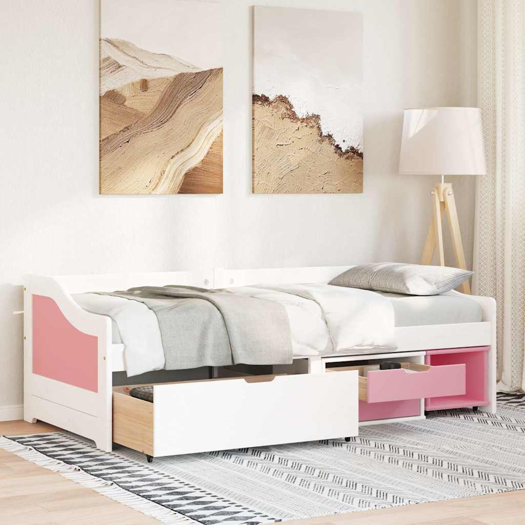 vidaXL Tagesbett mit 3 Schubladen ohne Matratze Weiß Rosa 90x200cm