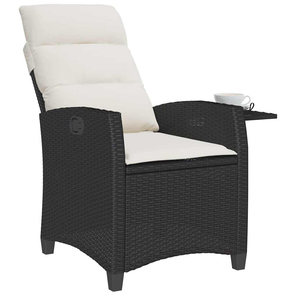 vidaXL Gartensessel mit Beistelltisch Verstellbar Schwarz Poly Rattan