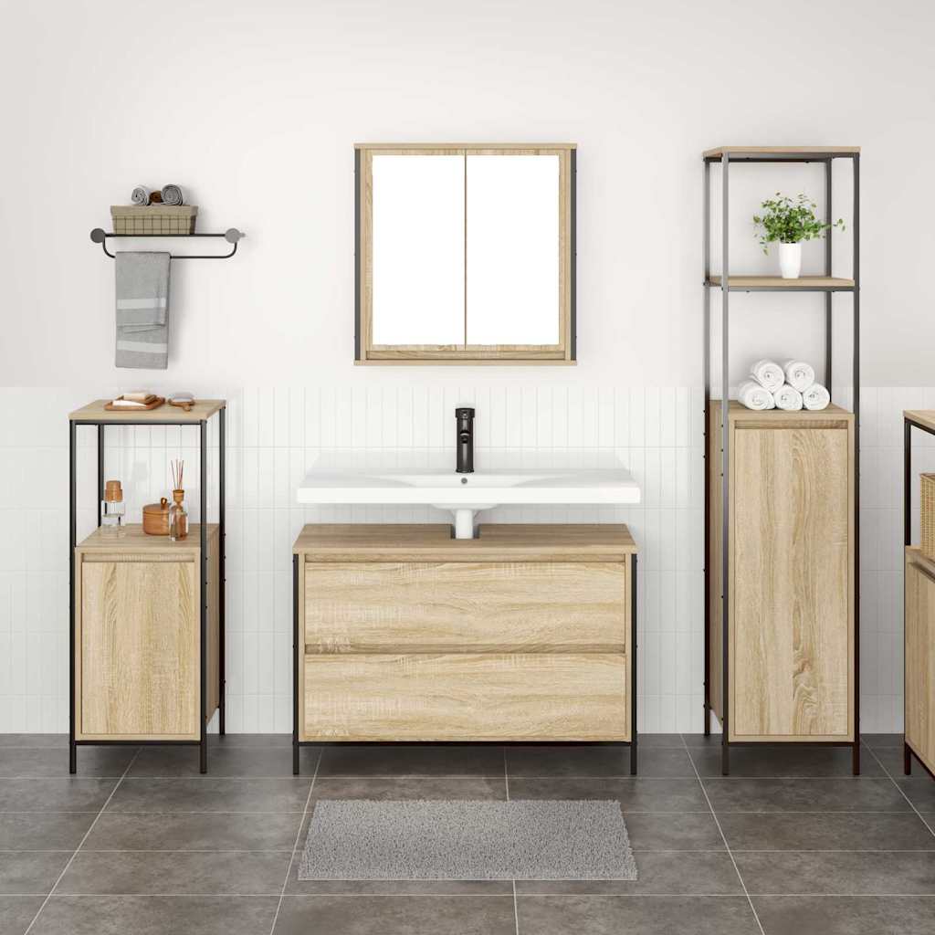 vidaXL Badezimmermöbel-Set mit Regal 3 pcs Sonoma-Eiche Holzwerkstoff