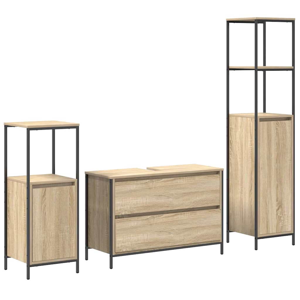 vidaXL Badezimmermöbel-Set mit Regal 3 pcs Sonoma-Eiche Holzwerkstoff