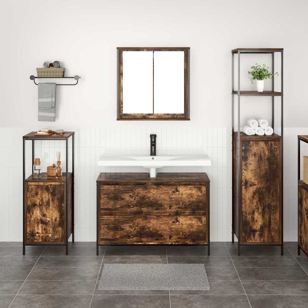 vidaXL Badezimmermöbel-Set 3 pcs Geräucherte Eiche Holzwerkstoff