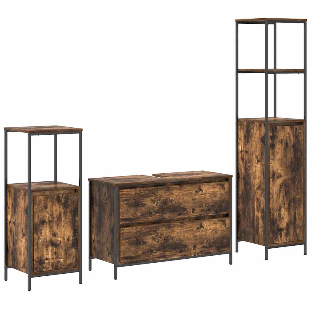 vidaXL Badezimmermöbel-Set 3 pcs Geräucherte Eiche Holzwerkstoff