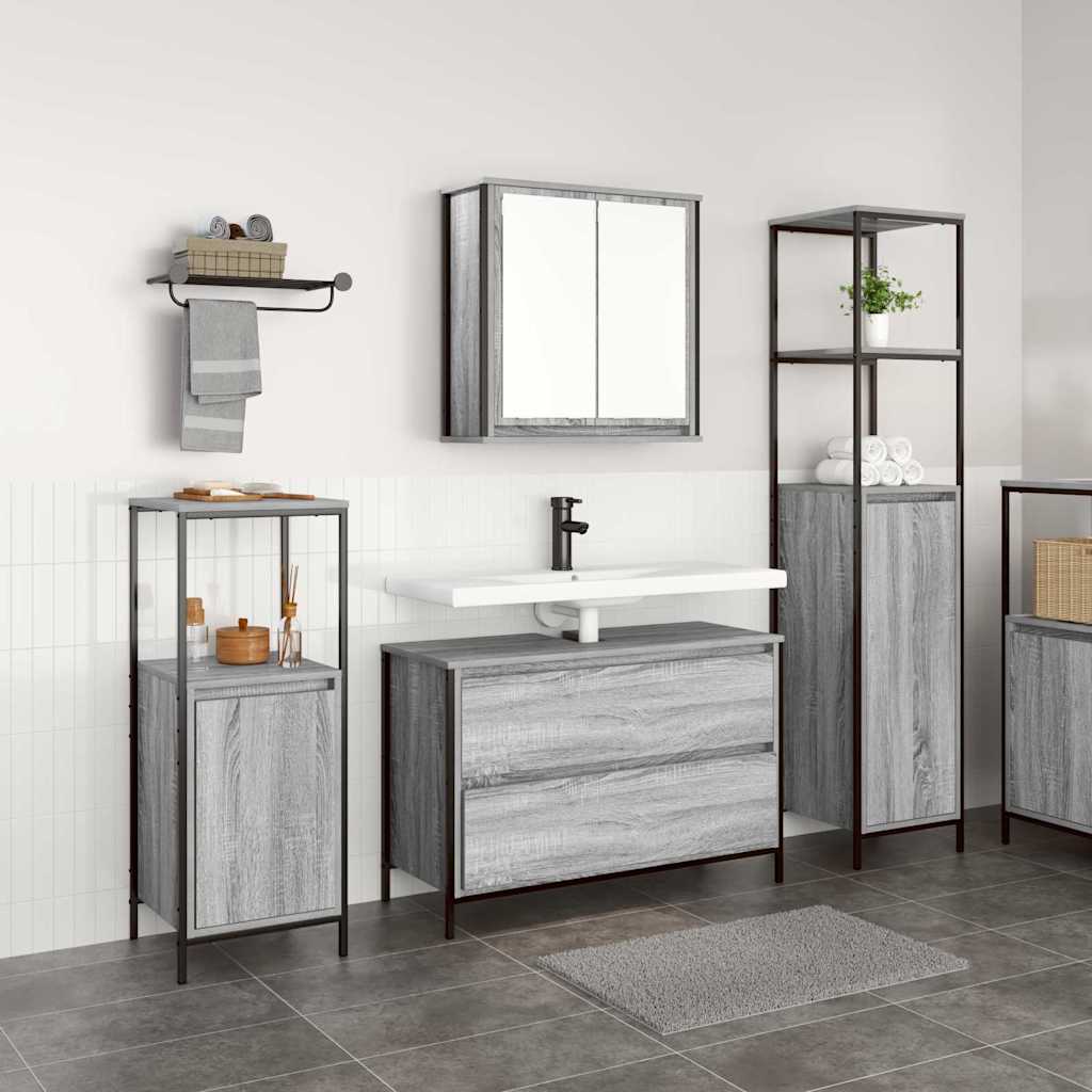 vidaXL Badezimmermöbel-Set mit Regal 3 pcs Graues Sonoma Holzwerkstoff