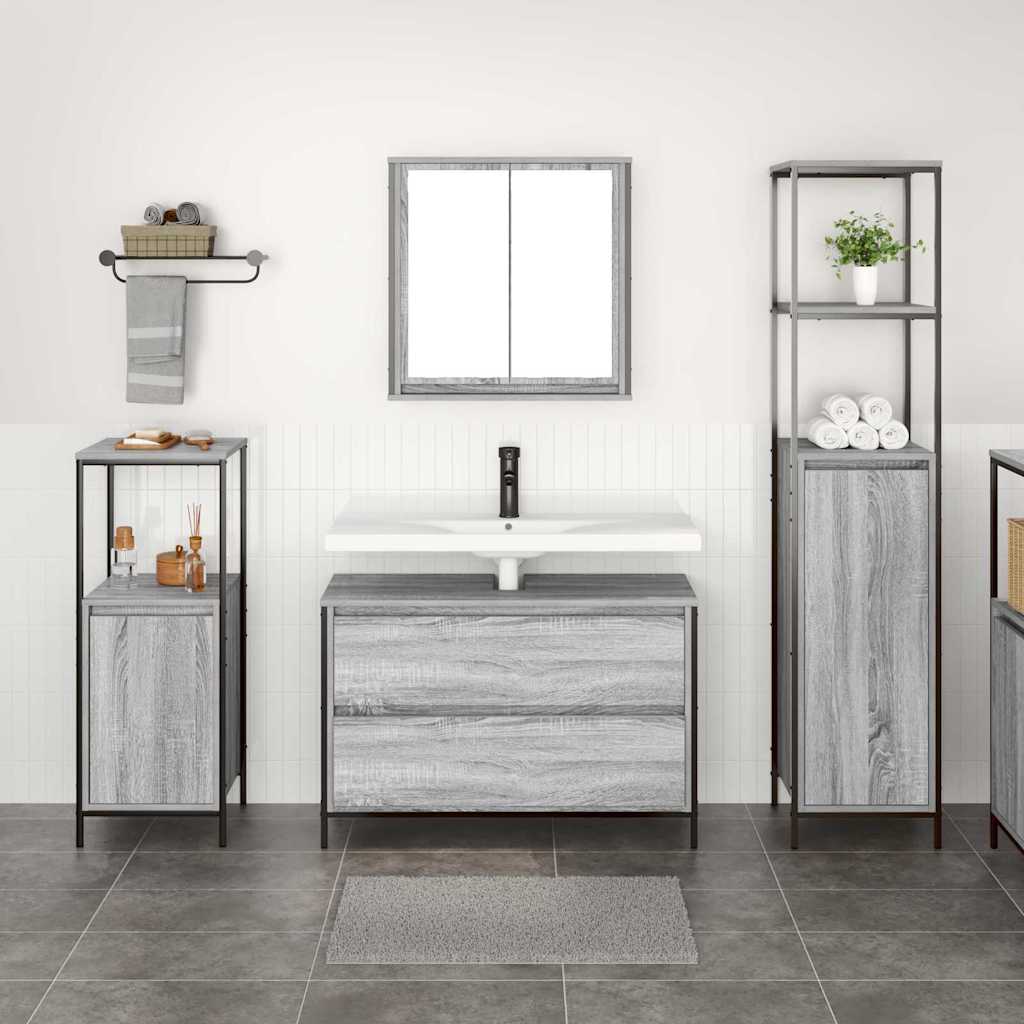 vidaXL Badezimmermöbel-Set mit Regal 3 pcs Graues Sonoma Holzwerkstoff