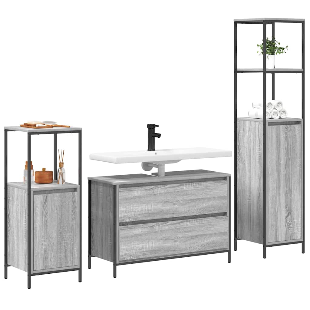 vidaXL Badezimmermöbel-Set mit Regal 3 pcs Graues Sonoma Holzwerkstoff