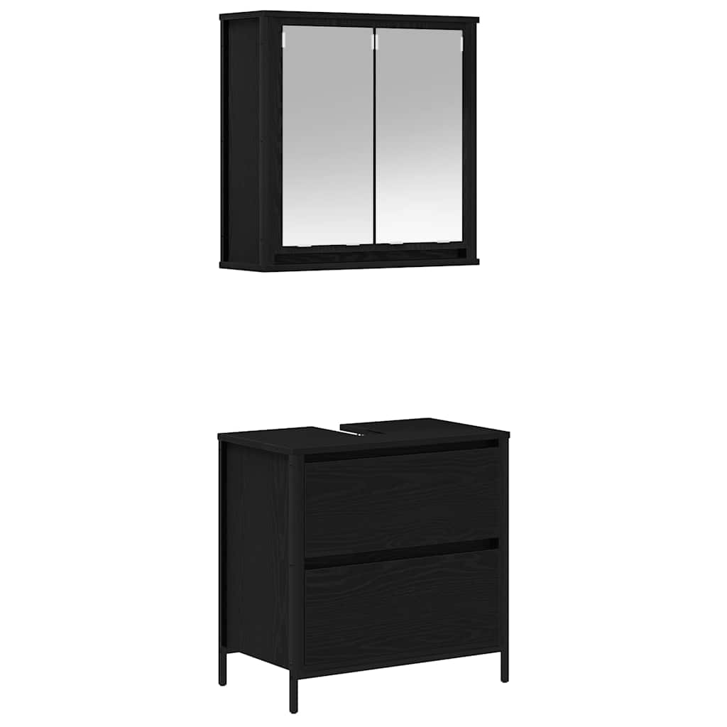 vidaXL 2-tlg. Badmöbel-Set Schwarz Eichen-Optik Holzwerkstoff