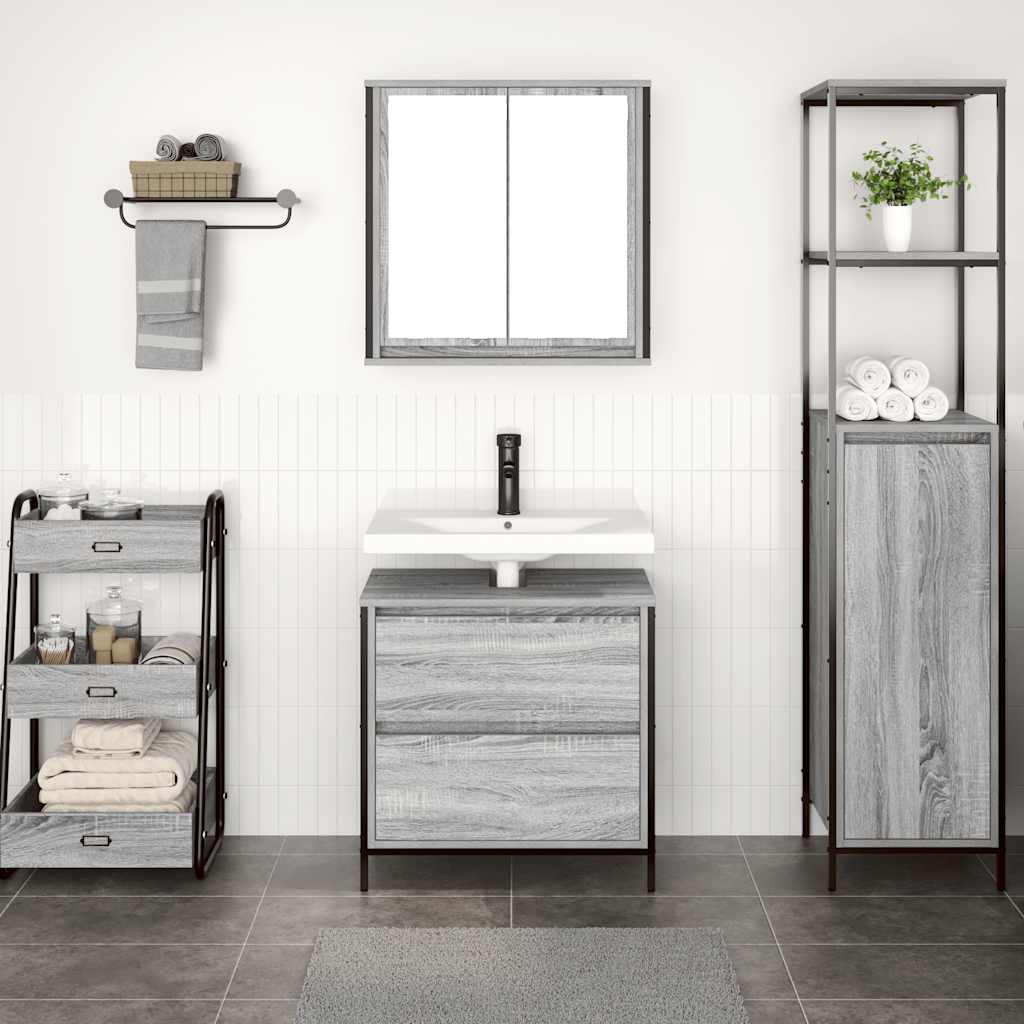vidaXL 2-tlg. Badmöbel-Set Grau Sonoma Holzwerkstoff