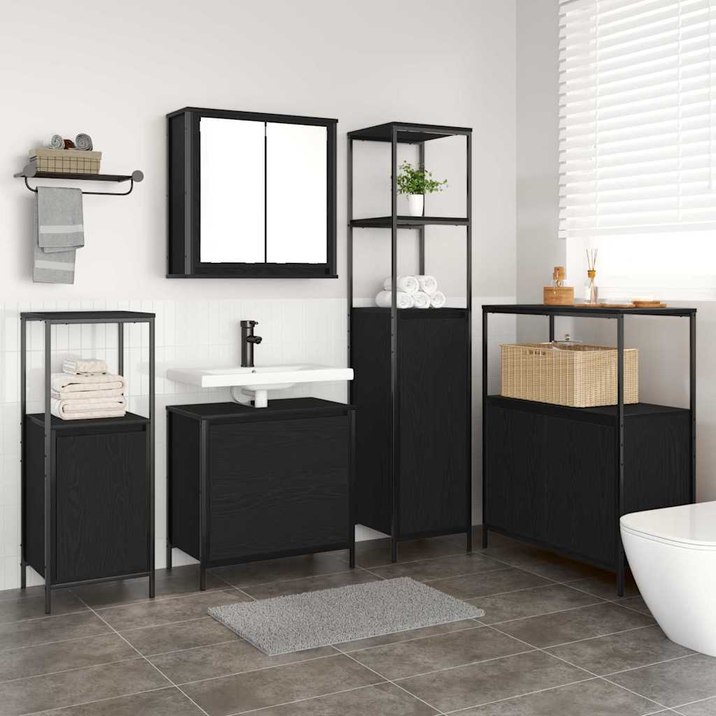 vidaXL Badezimmermöbel-Set mit Regal 5 pcs Schwarz Holzwerkstoff