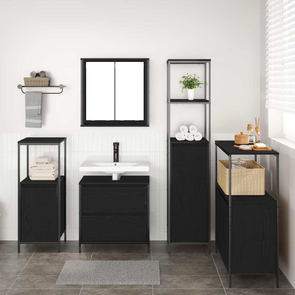 vidaXL Badezimmermöbel-Set mit Regal 5 pcs Schwarz Holzwerkstoff