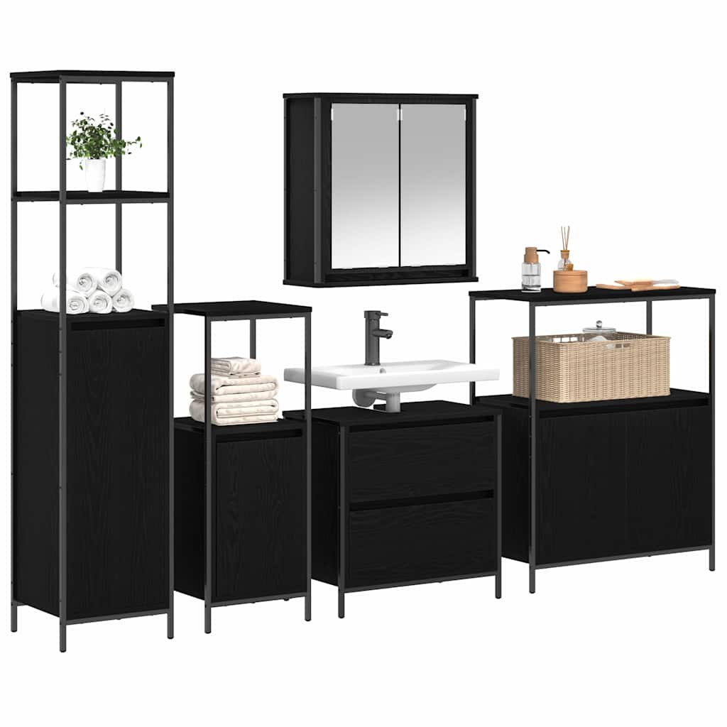 vidaXL Badezimmermöbel-Set mit Regal 5 pcs Schwarz Holzwerkstoff