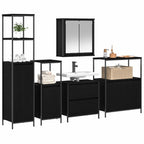 vidaXL Badezimmermöbel-Set mit Regal 5 pcs Schwarz Holzwerkstoff