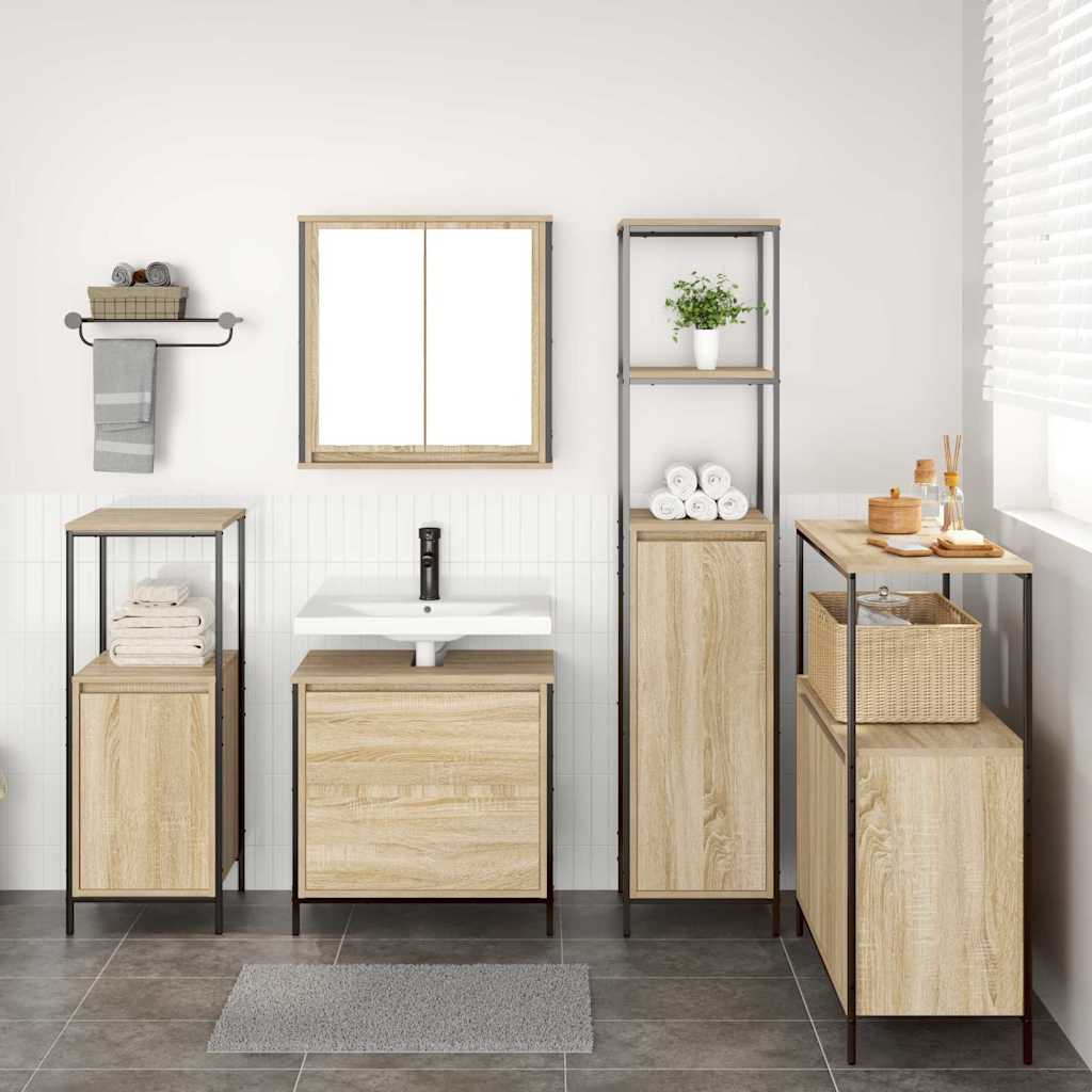 vidaXL Badezimmermöbel-Set mit Regal mit Tür 5 pcs Beige Holzwerkstoff