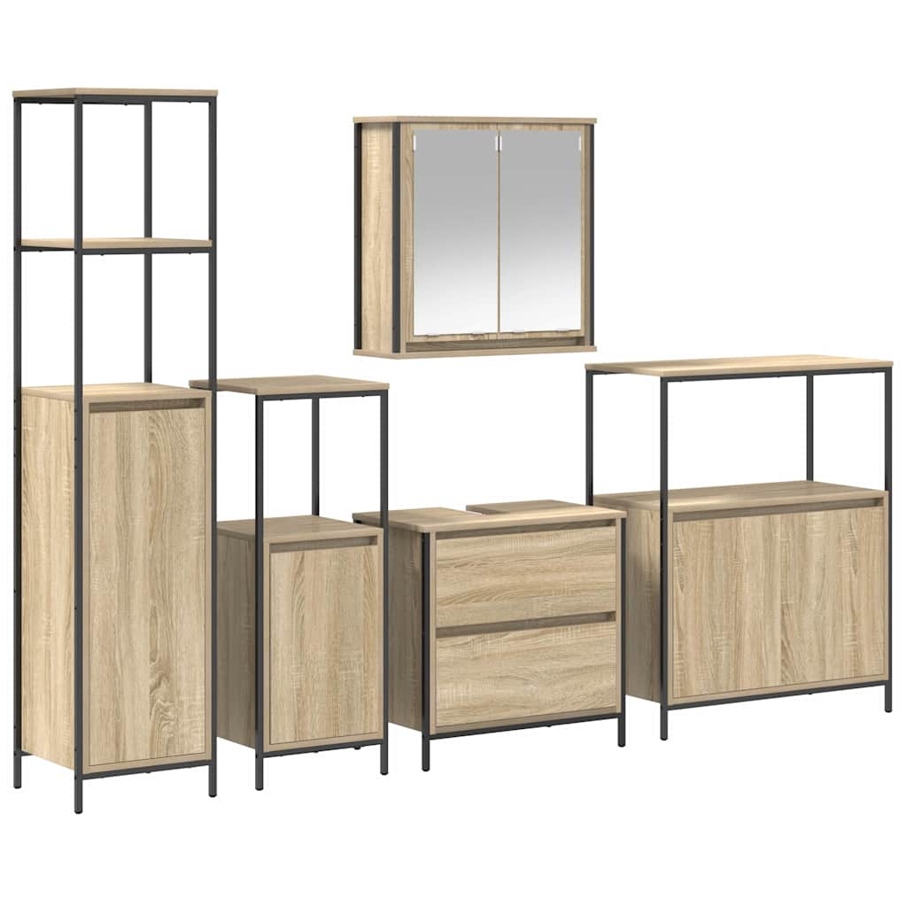 vidaXL Badezimmermöbel-Set mit Regal mit Tür 5 pcs Beige Holzwerkstoff